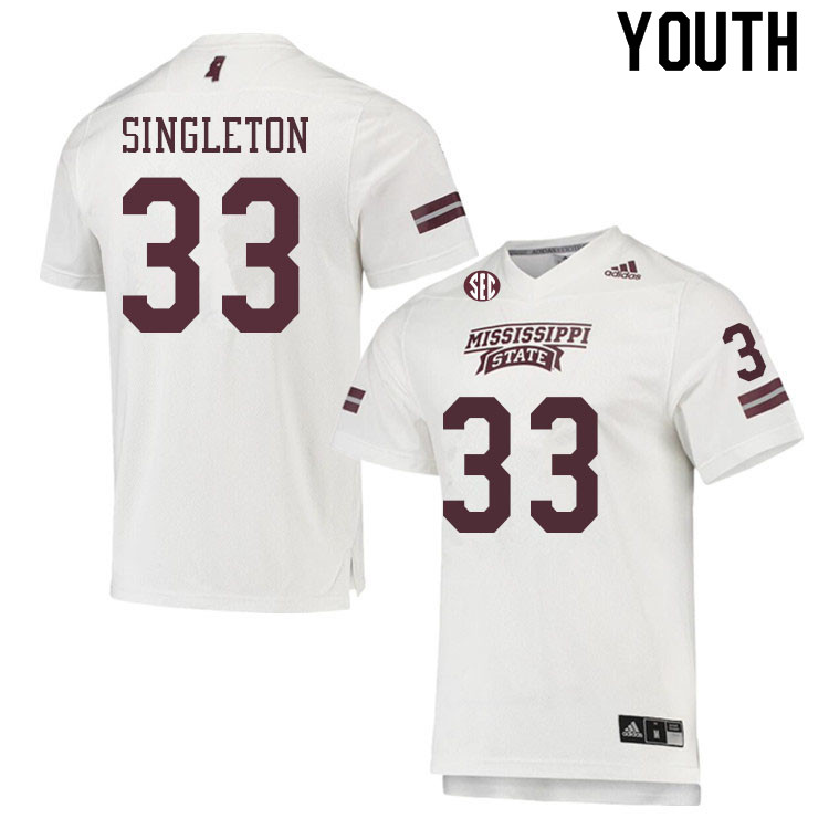 Youth #33 Trent Singleton Mississippi State Bulldogs College Football Jerseys Sale-White - Click Image to Close